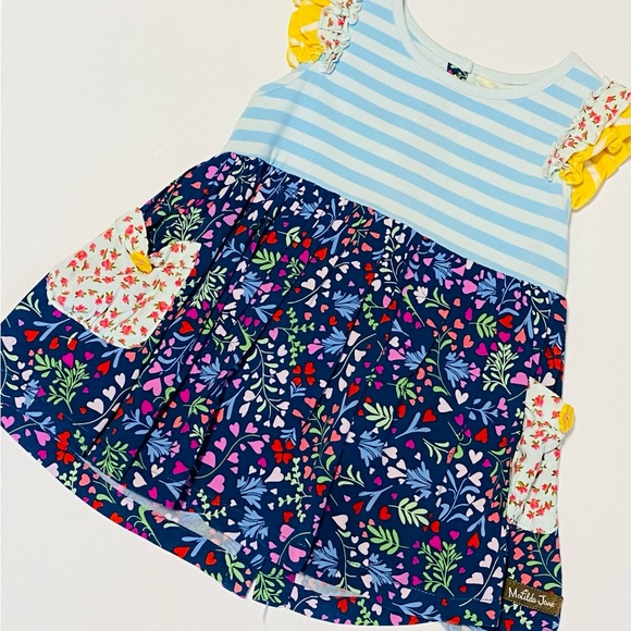 Matilda Jane blouse with blue floral bottom snd light striped top. Buttoned back - Picture 1 of 7